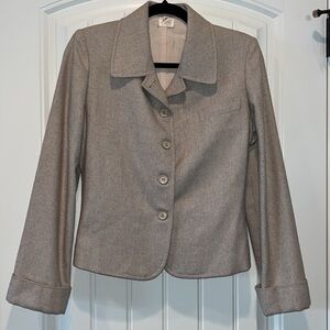 Made in France light tan wool blazer quality neutral classic career sz 42/US S